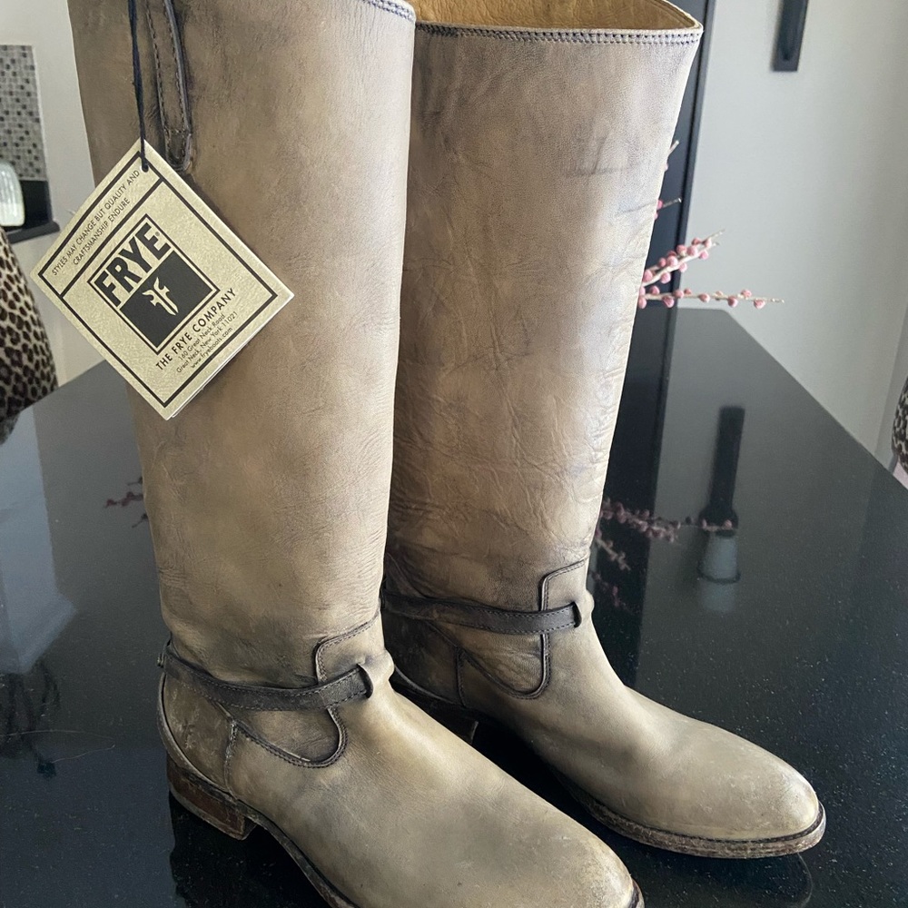 Frye LINDSAY Plate Knee High Distressed Boots Dusty Graphite Stone Sz 9.5B NWOB